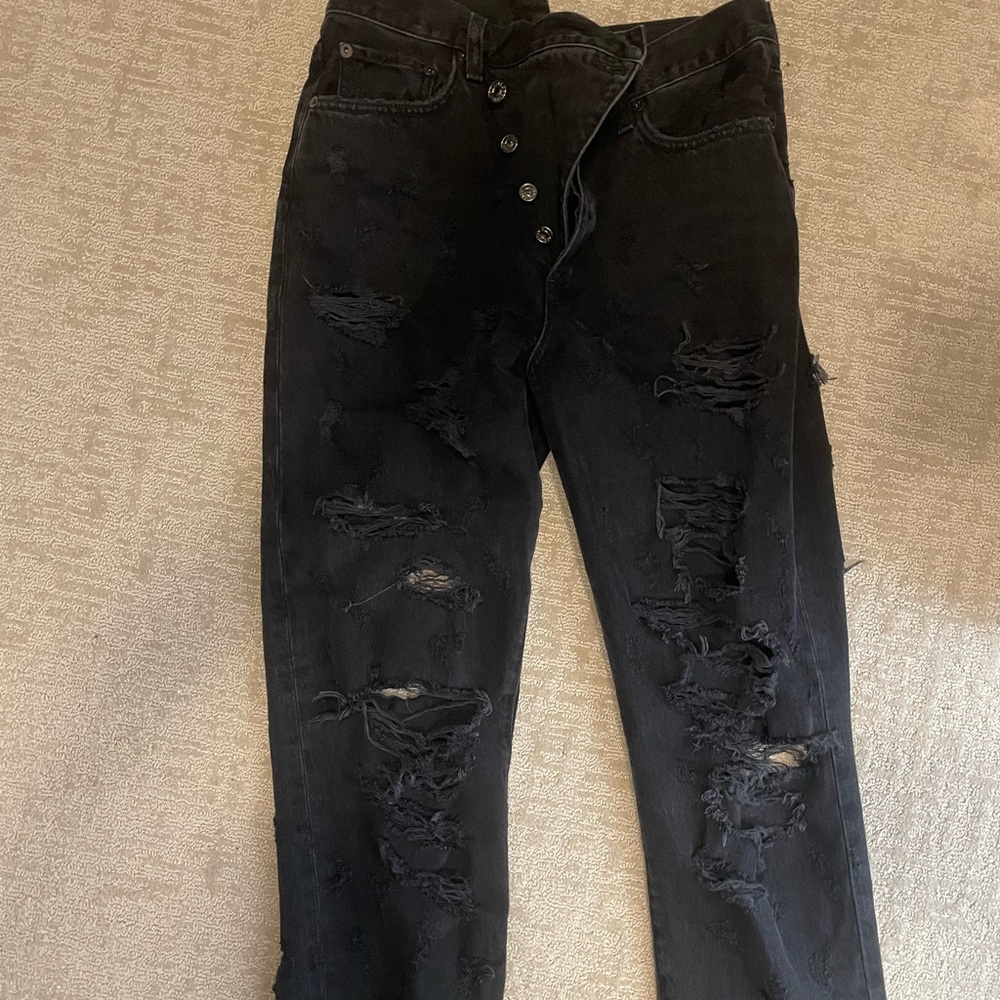 Agolde Asymmetrical waist , destroyed denim jeans-